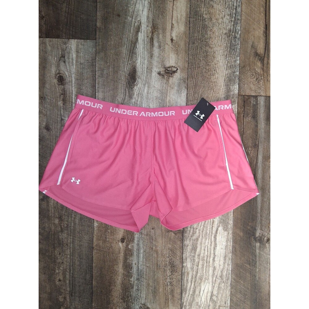 NWT! Women's Under Armour UA Tech Play Up Shorts, Pink/White, XL
